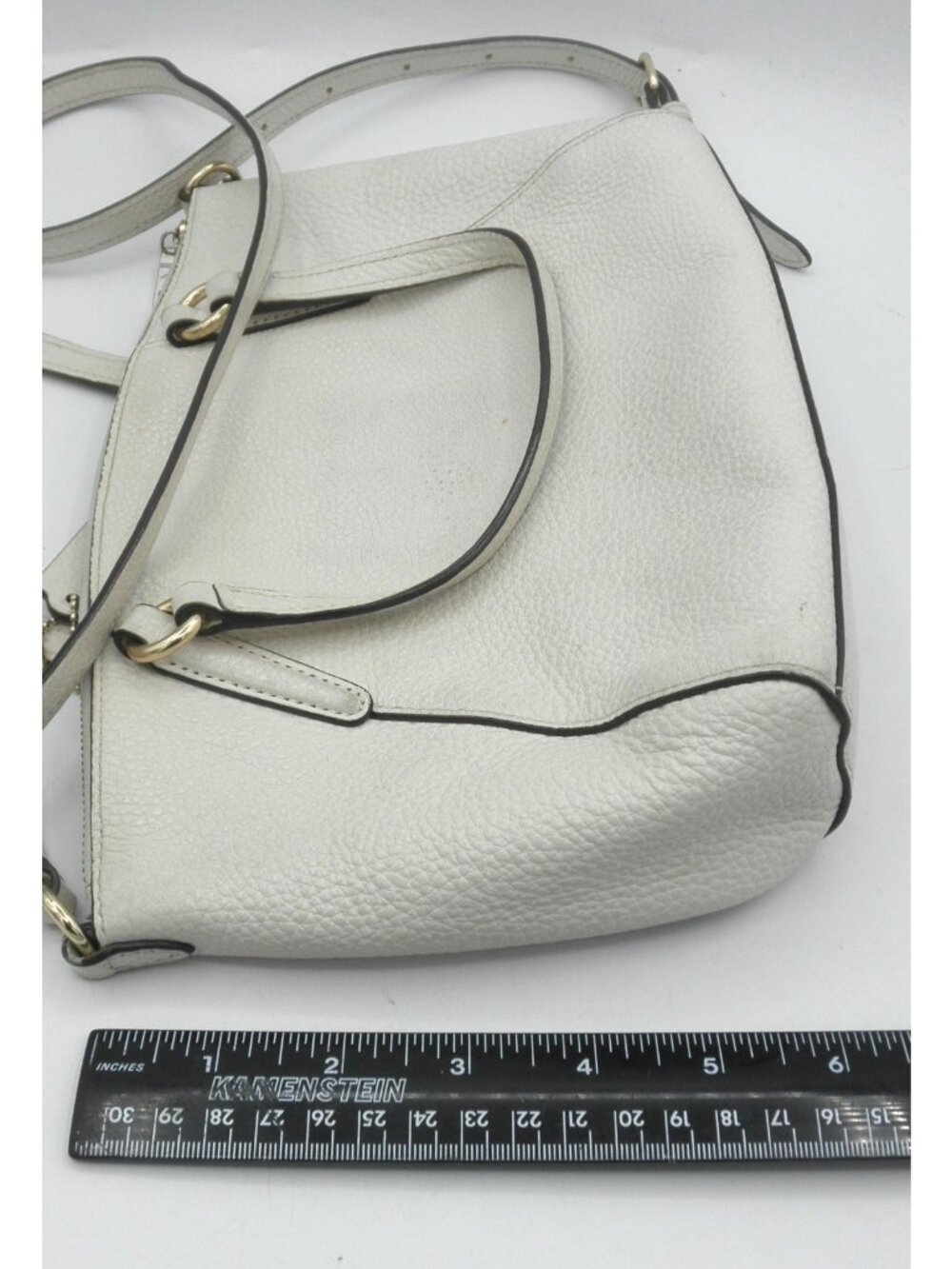 COACH Kelsey Satchel Bag Chalk Pebbled Leather Double Handle Adjustable Strap - Picture 12 of 16